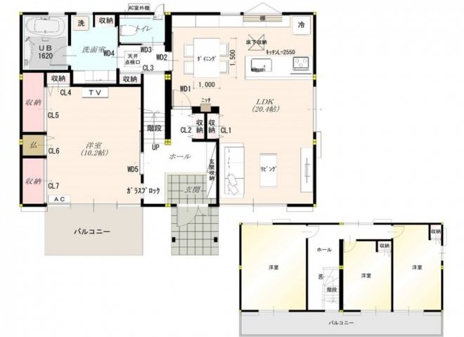 一階にテラスを設ける事で一気におしゃれな外観に
