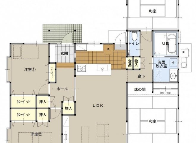 使用頻度の少ない応接室が広々LDKに！家事ラク動線なお家